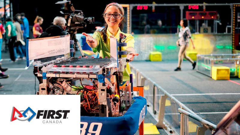 A student is shown participating in a STEM event. 